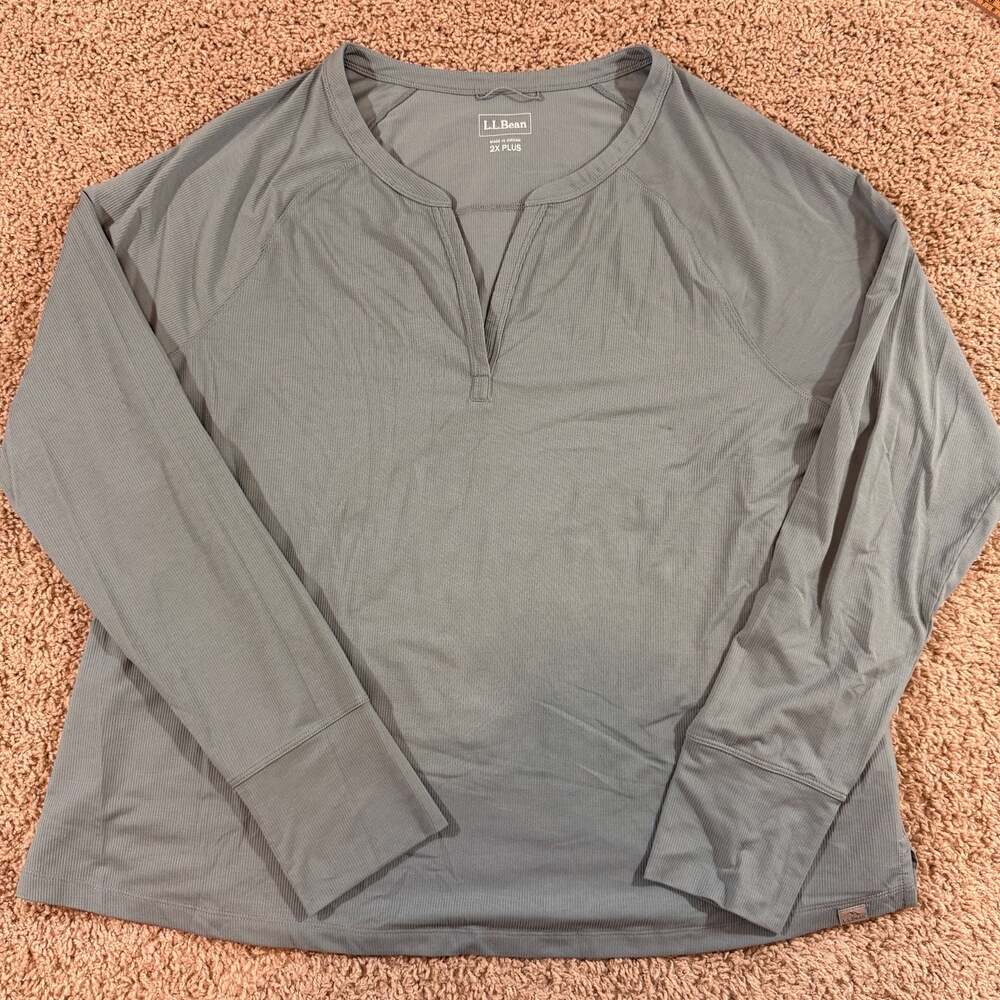 L.L.Bean Womens 2X Plus UPF 50 Performance Long Sleeve Split Neck Gray Top